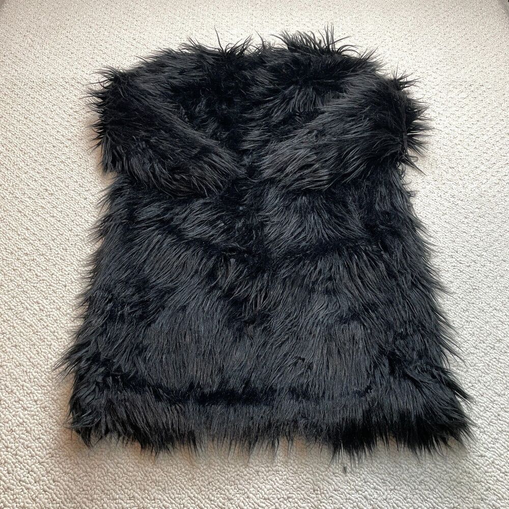 Boohoo Faux Fut Coat Womens 8 Black Long Sleeve Fuzzy Soft Polyester Overcoat - Picture 11 of 11